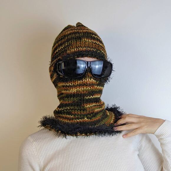 Forest Multicolor Fairy Grunge Fuzzy Knitted Handmade Balaclava Winter Hat - Picture 2 of 7